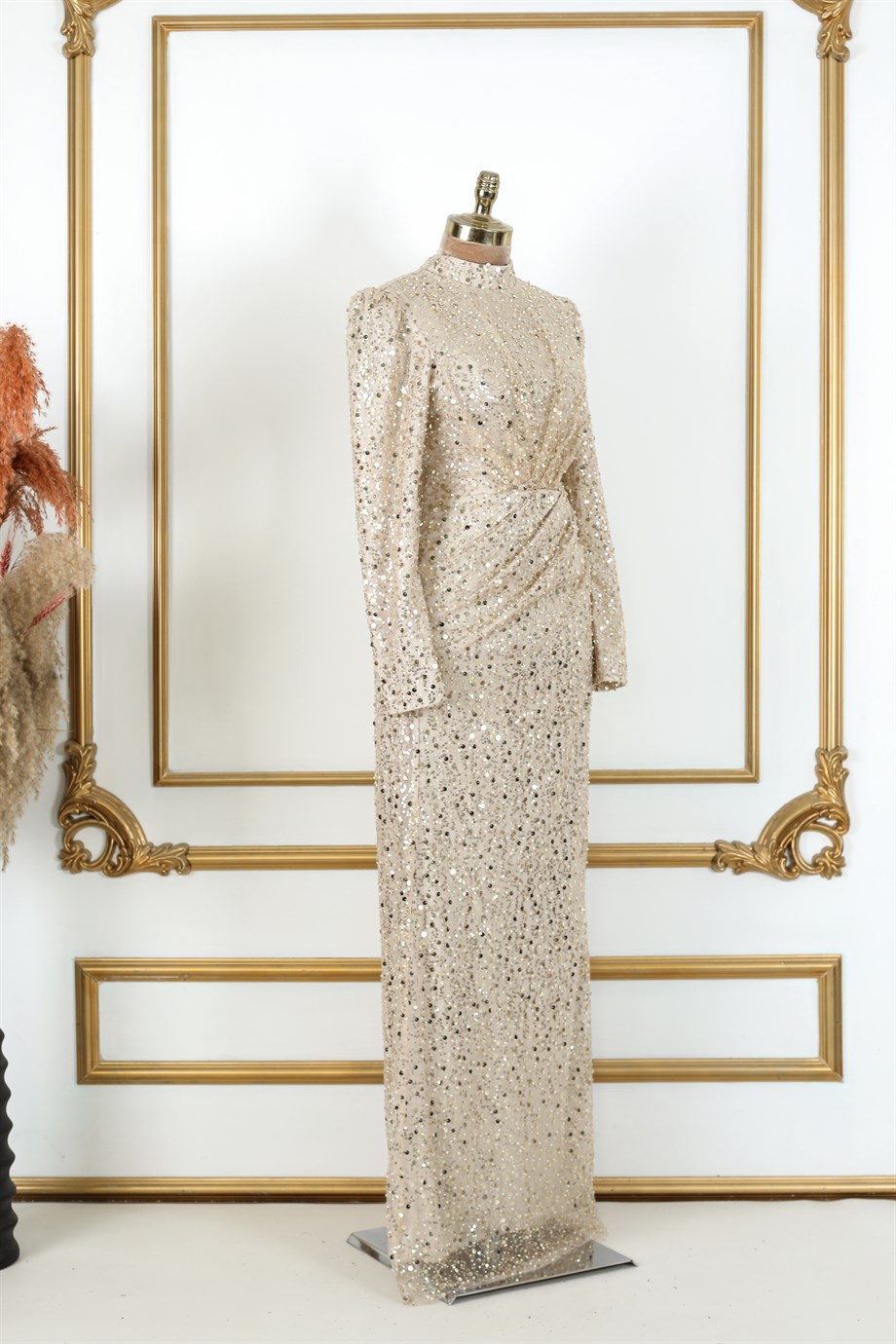 Ahenk Hijab Evening Dresses Beige 
