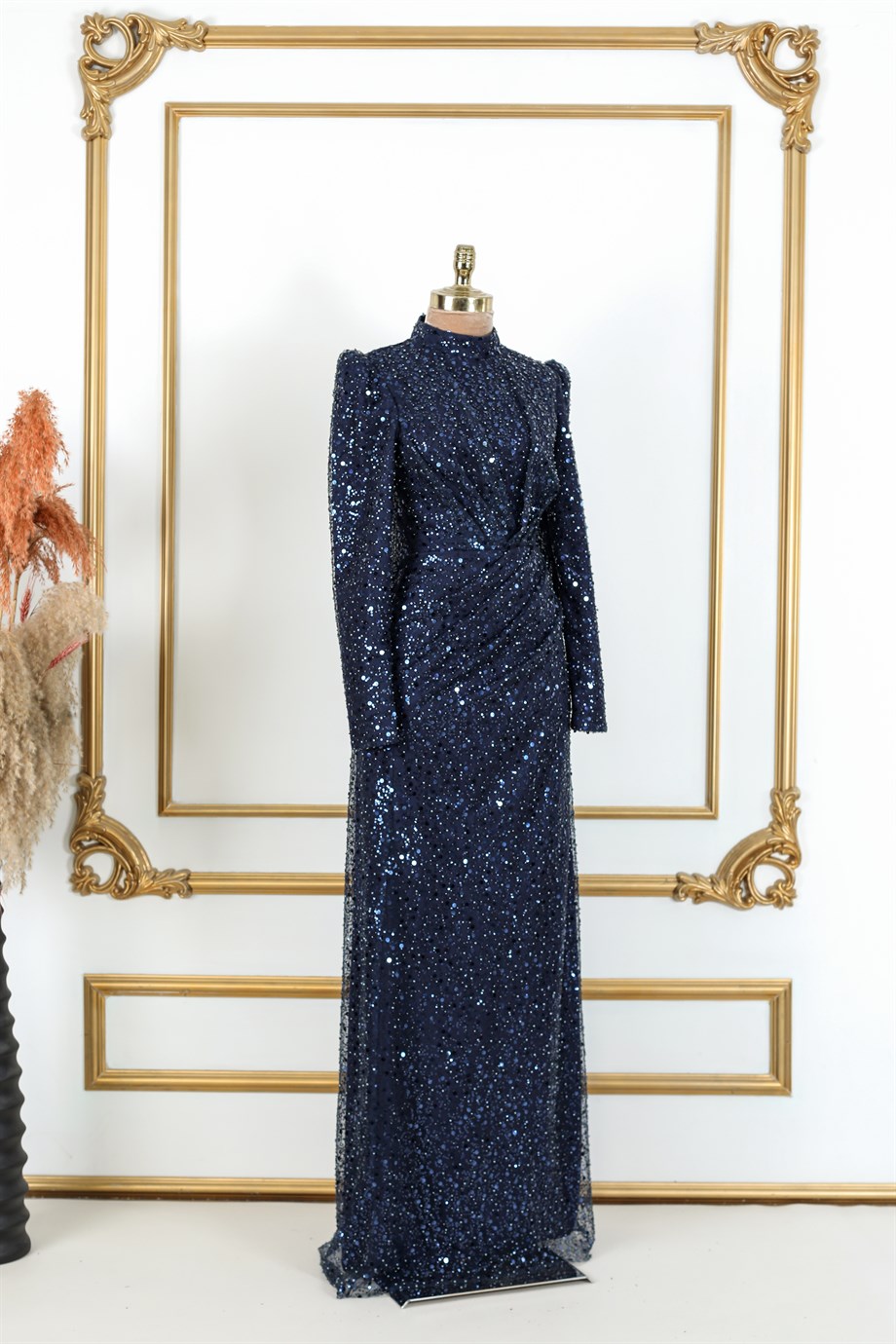 Ahenk Hijab Evening Dresses Navy Blue