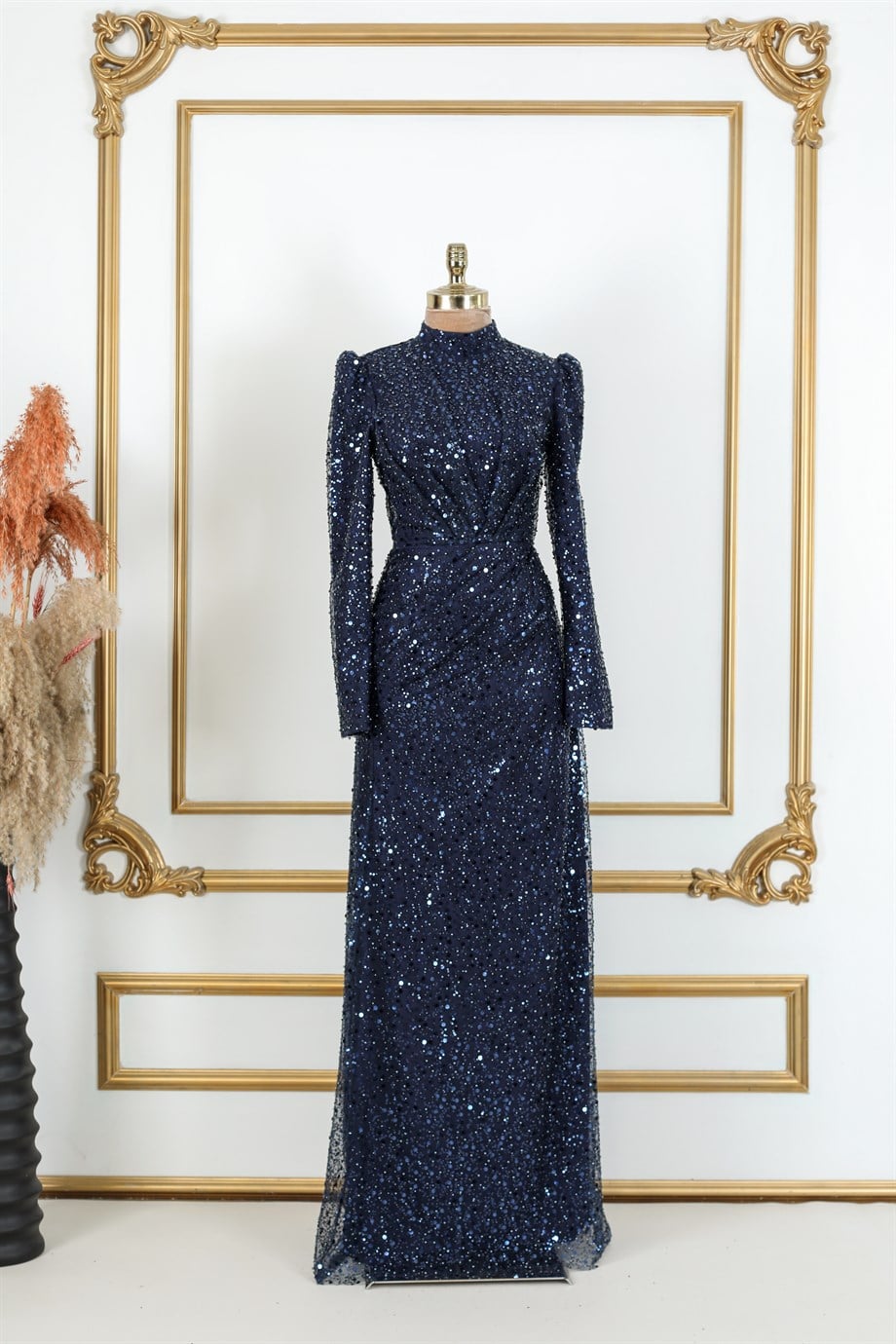 Ahenk Hijab Evening Dresses Navy Blue