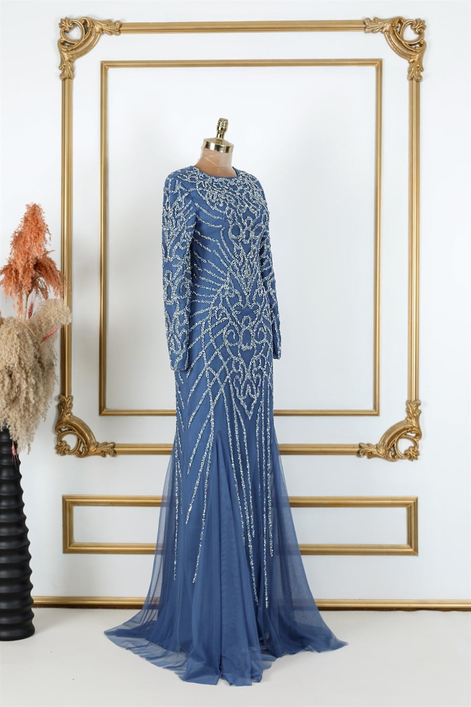 Ahu Tesettür Abiye İndigo