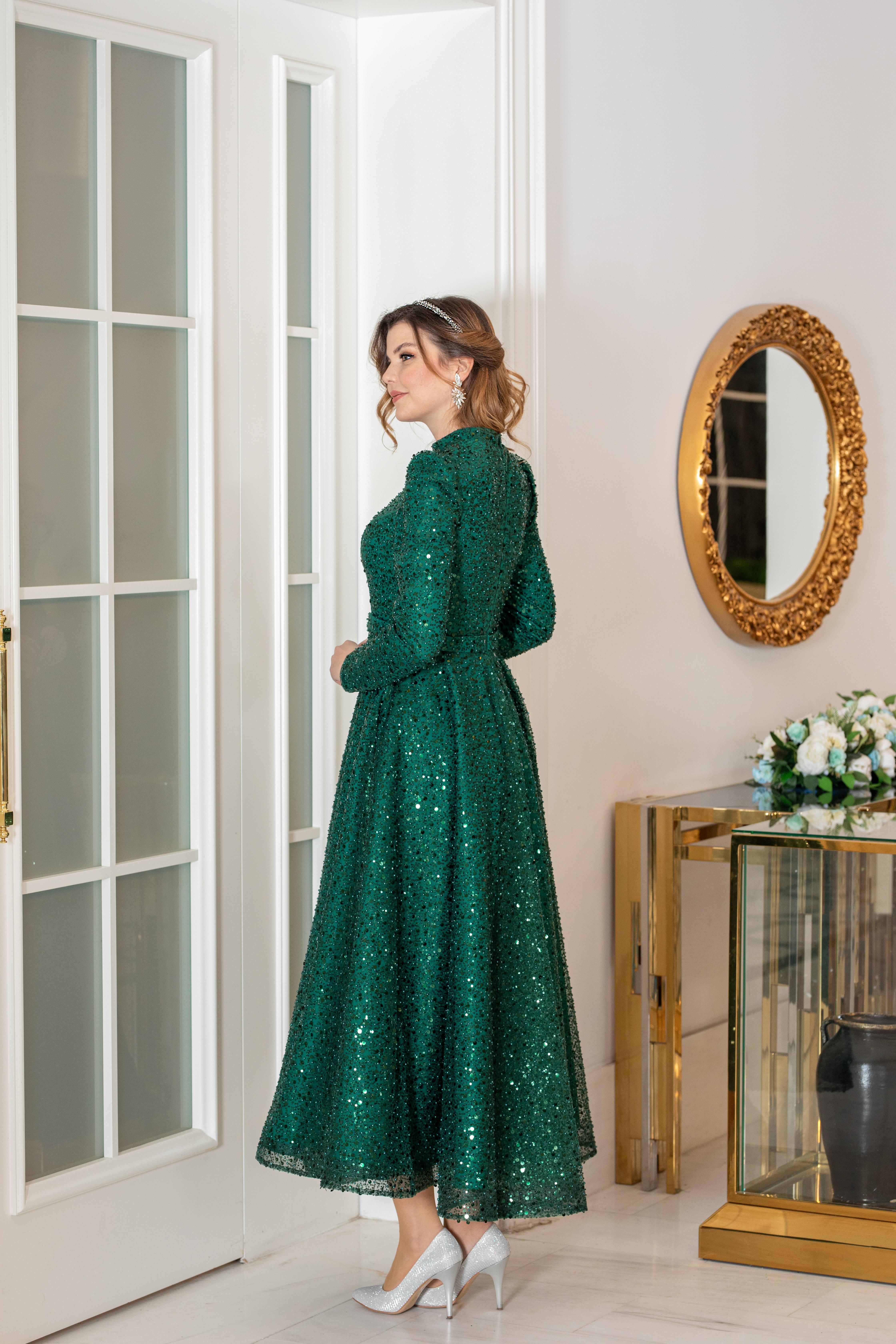 Çalıkuşu Evening Dress Emerald