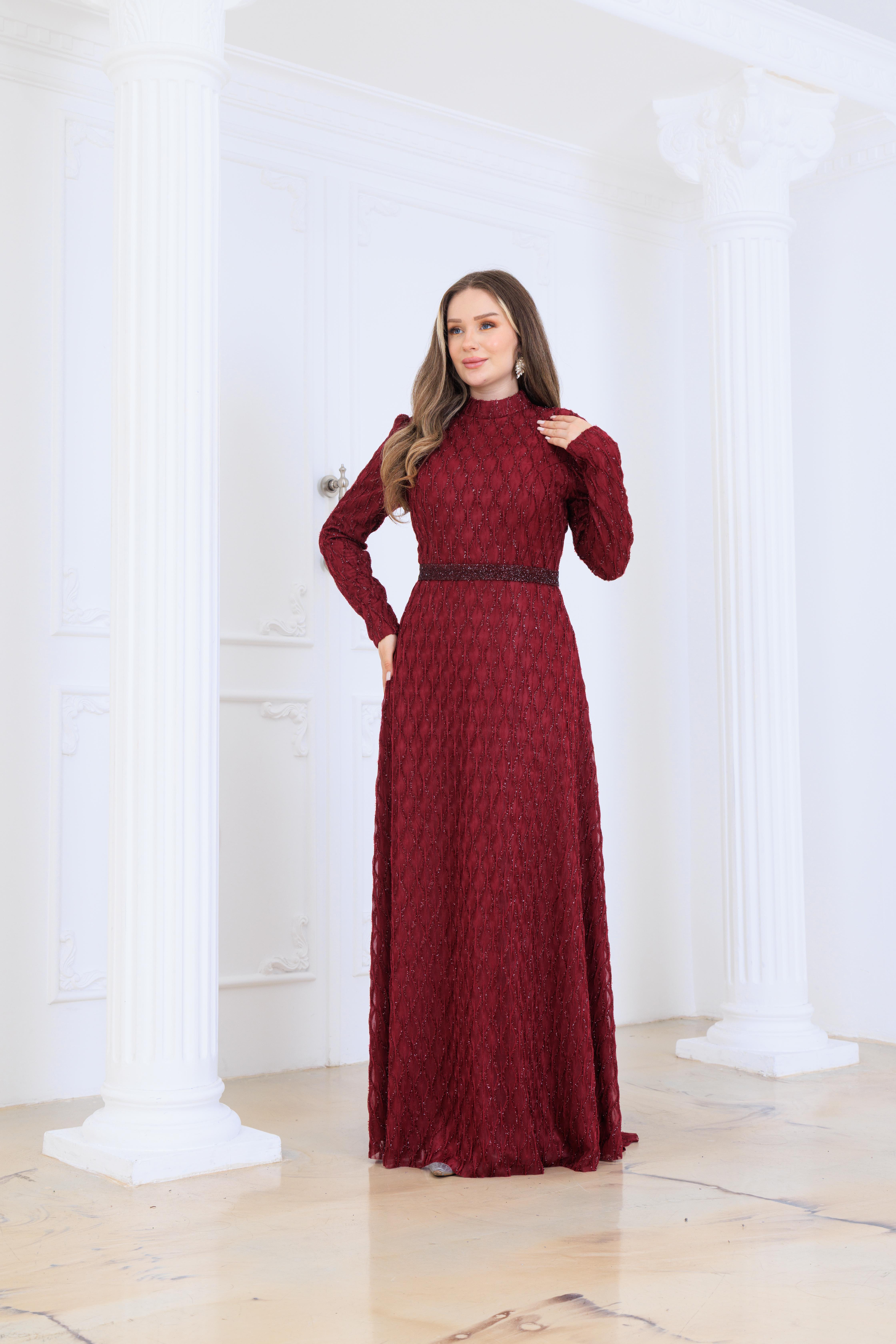 Lina Dantel Abiye Bordo
