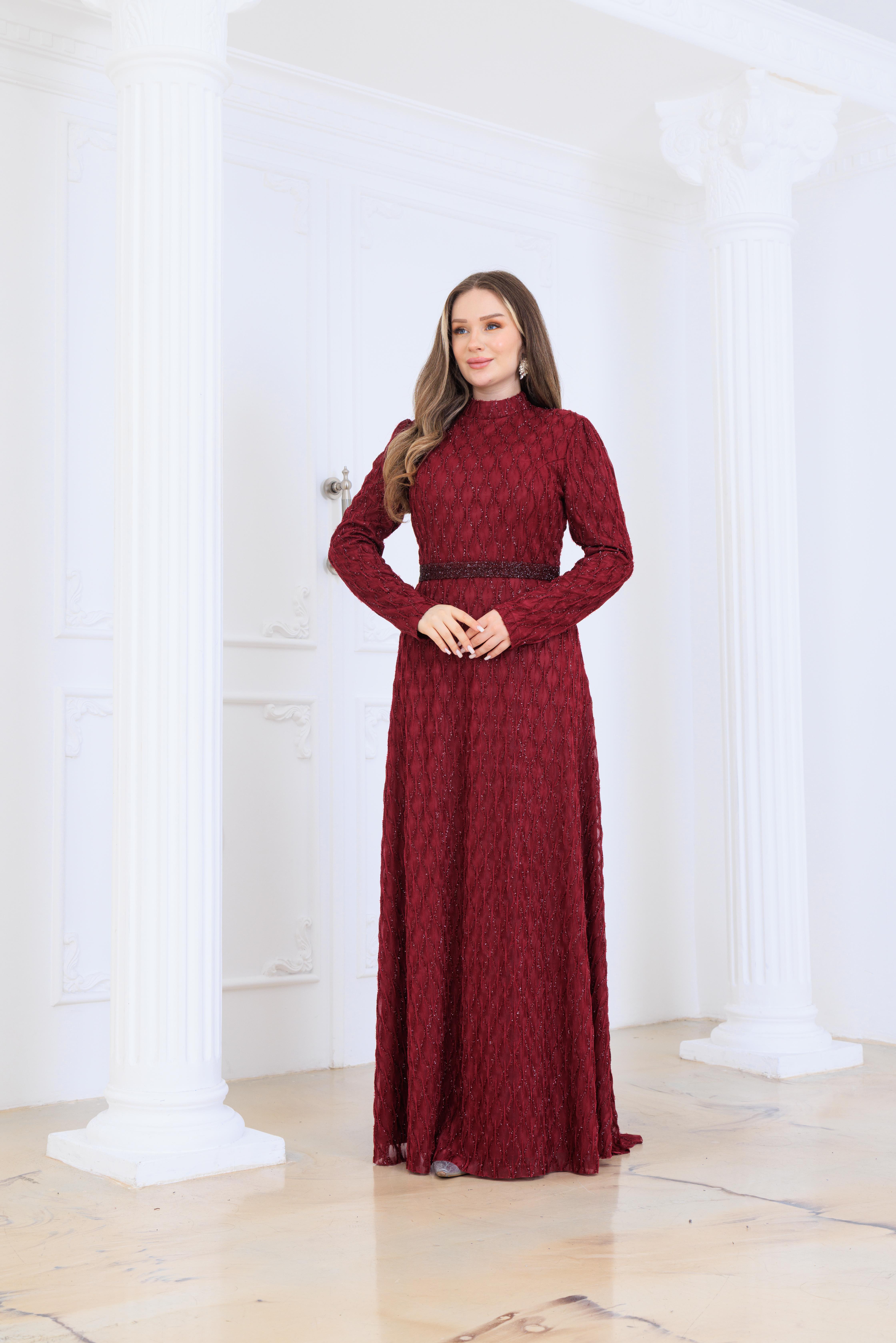 Lina Dantel Abiye Bordo