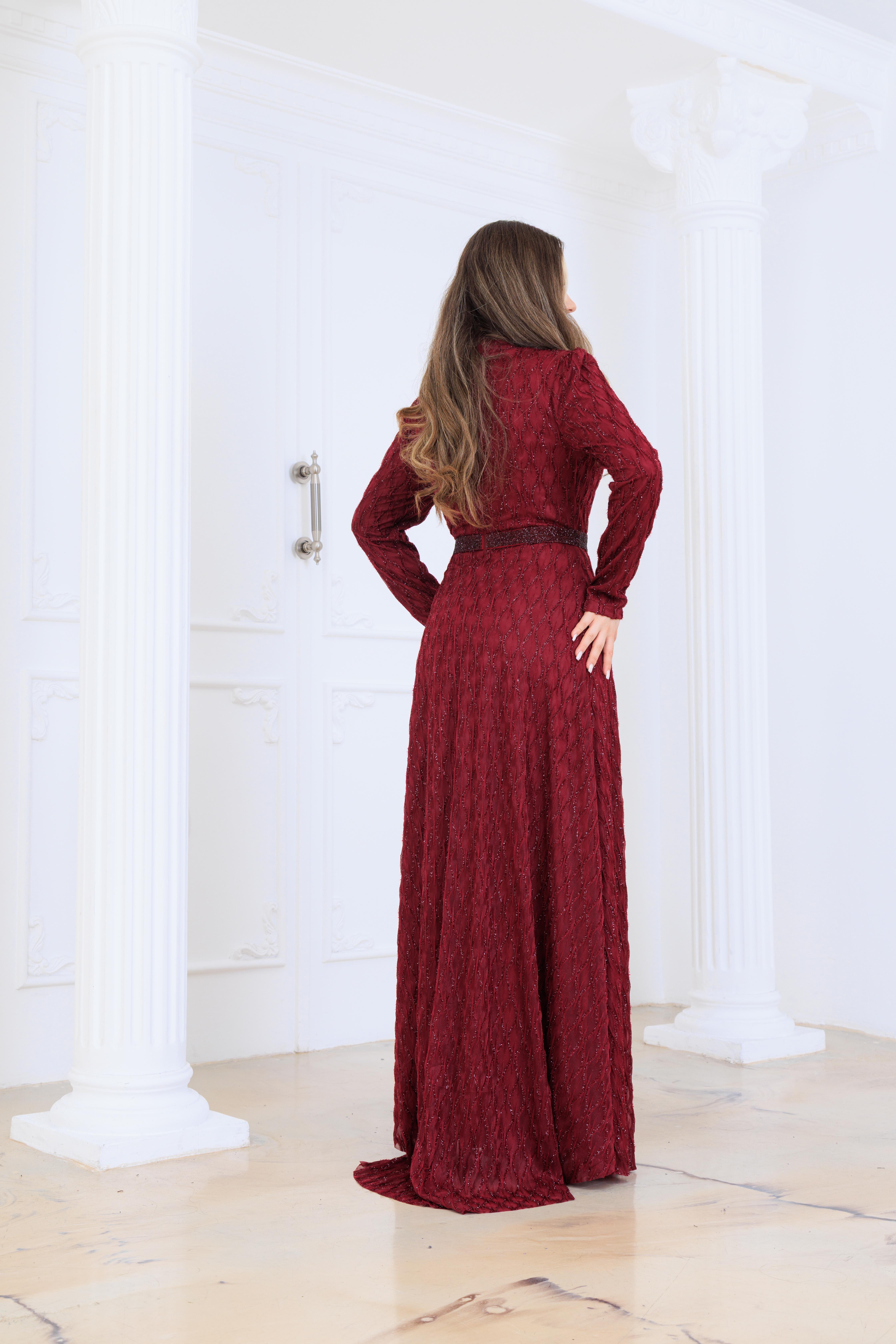 Lina Dantel Abiye Bordo