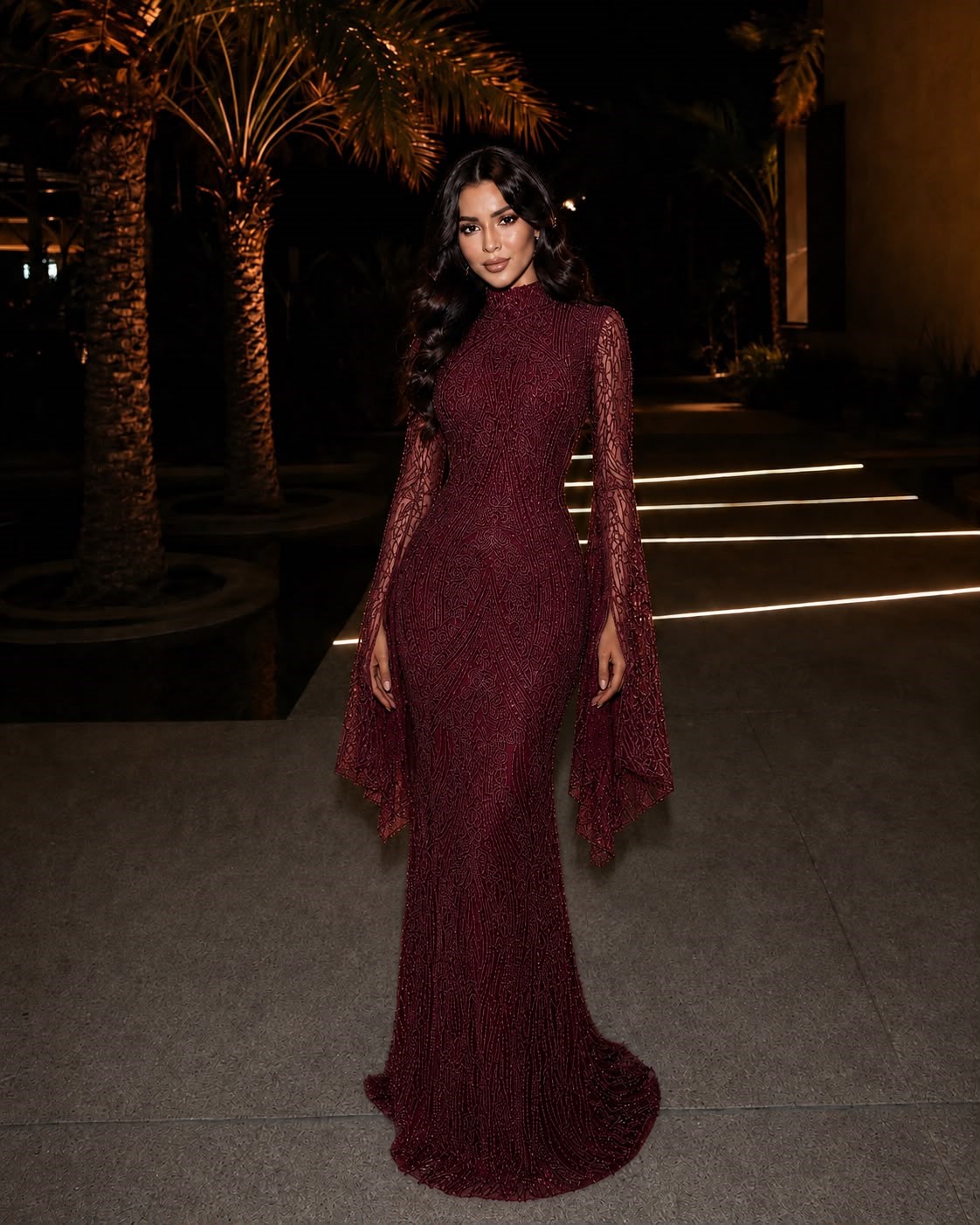 Molly Abiye İmported Beaded Evening Dress Bordo