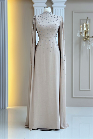 Afra Abiye Pelerinli Bej