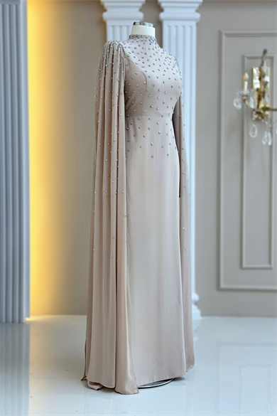 Afra Abiye Pelerinli Bej