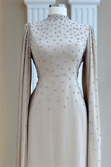 Afra Abiye Pelerinli Bej