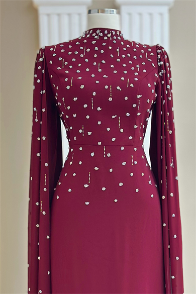 Afra Abiye Pelerinli Bordo