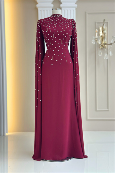 Afra Abiye Pelerinli Bordo