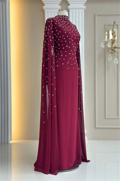 Afra Abiye Pelerinli Bordo