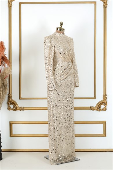 Ahenk Tesettür Abiye Bej 