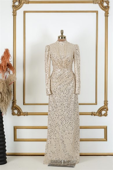 Ahenk Tesettür Abiye Bej 