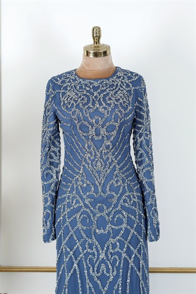 Ahu Tesettür Abiye İndigo