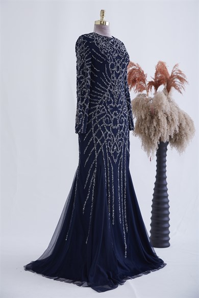 Ahu Tesettür Abiye Lacivert