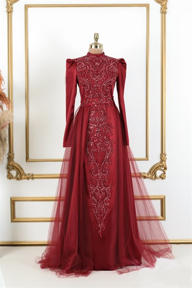 Cemre Tesettür Abiye Bordo