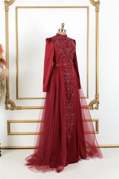 Cemre Tesettür Abiye Bordo