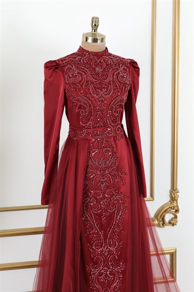 Cemre Tesettür Abiye Bordo