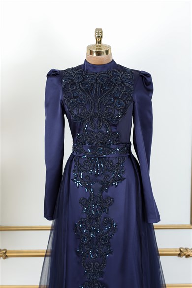 Cemre Tesettür Abiye Lacivert 