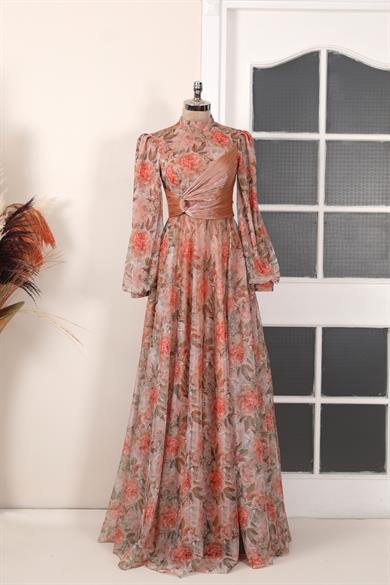 Çiçek Desenli Özel Tasarım Abiye