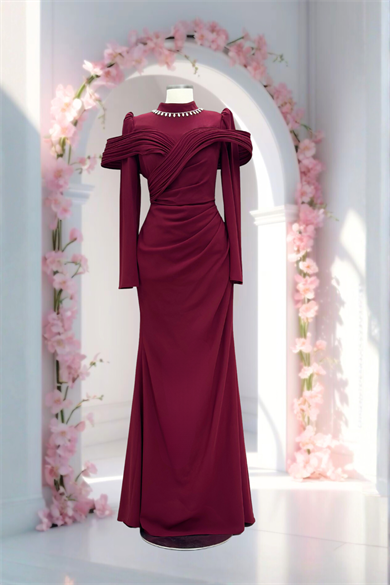 Dila Krep Abiye Bordo