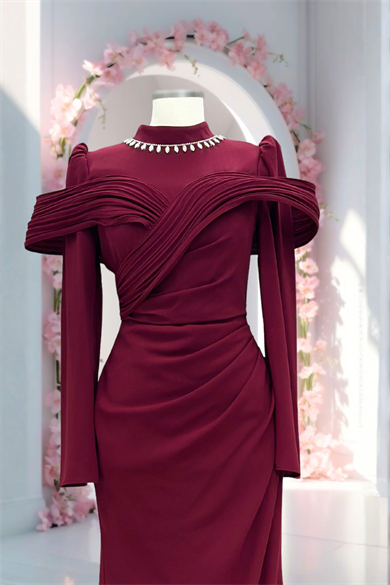 Dila Krep Abiye Bordo