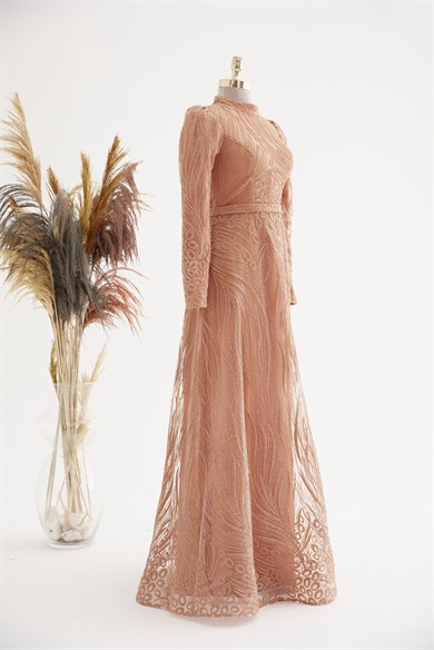 Gliter Tesettür Abiye Yavruağzı