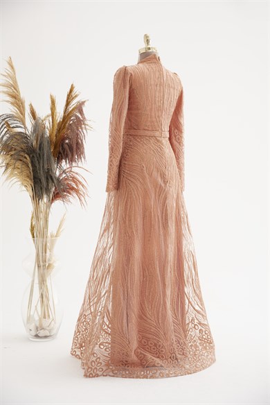 Gliter Tesettür Abiye Yavruağzı