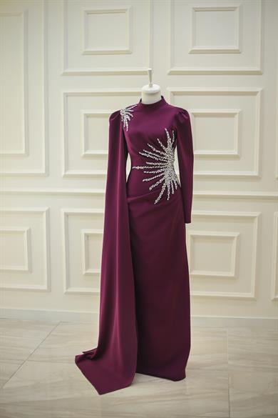 Güneş Abiye Taş İşlemeli Mürdüm