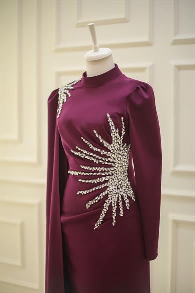 Güneş Abiye Taş İşlemeli Mürdüm