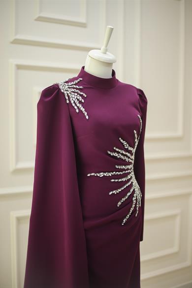 Güneş Abiye Taş İşlemeli Mürdüm