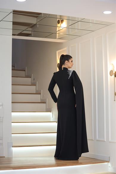 Güneş Abiye Taş İşlemeli Siyah