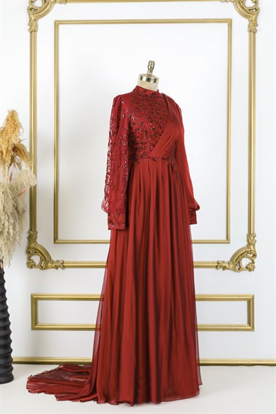 Irmak Tesettür Abiye Bordo 