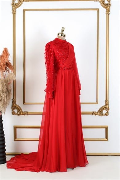 Irmak Tesettür Abiye Kırmızı