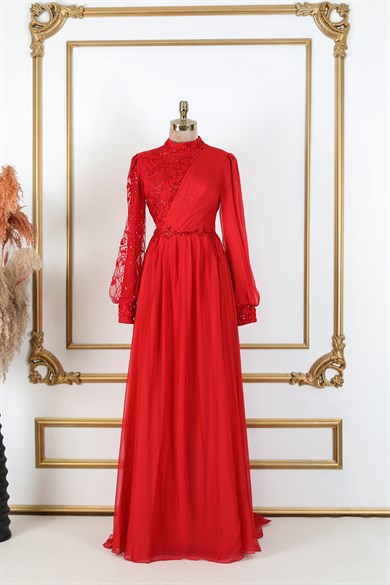 Irmak Tesettür Abiye Kırmızı