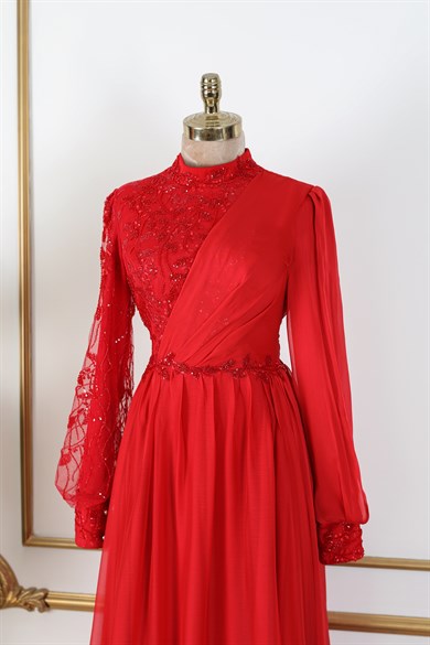 Irmak Tesettür Abiye Kırmızı