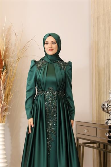 Karaca Tesettür Abiye Zümrüt