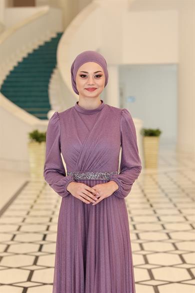 Kemeri Taşlı Dila Abiye Lavanta