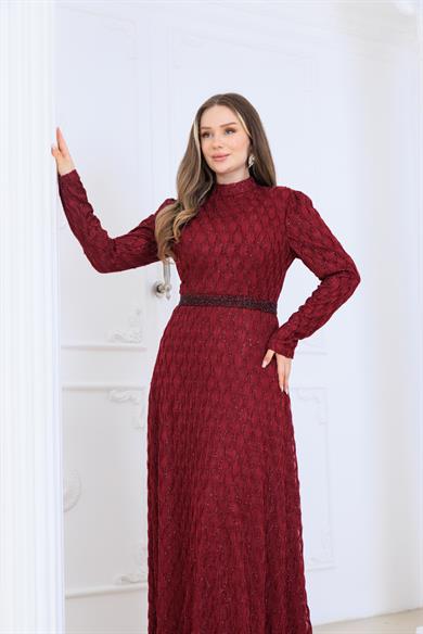 Lina Dantel Abiye Bordo