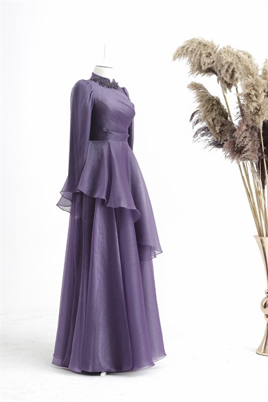 Manolya Tesettür Abiye Lila