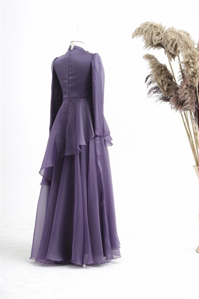 Manolya Tesettür Abiye Lila