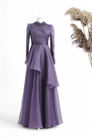 Manolya Tesettür Abiye Lila