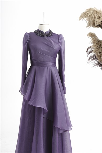 Manolya Tesettür Abiye Lila