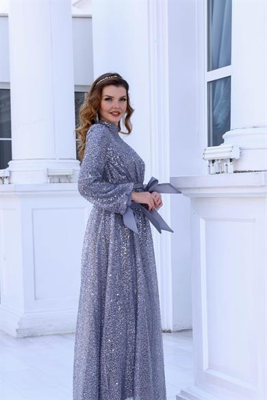 Merve Evening Dress Gray