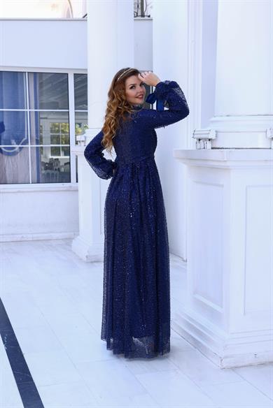 Merve Evening Dress Navy Blue