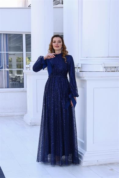 Merve Evening Dress Navy Blue
