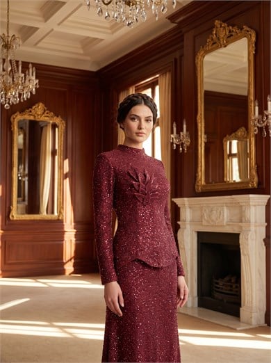 Miray Abiye Bordo Tesettür Abiye