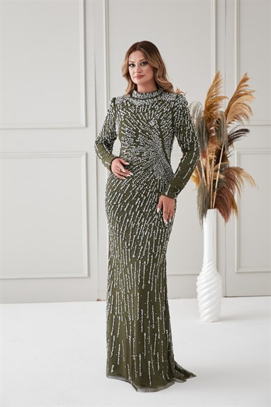 Nergiz Abiye Taşlı Haki