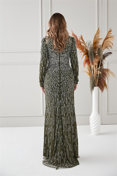 Nergiz Abiye Taşlı Haki