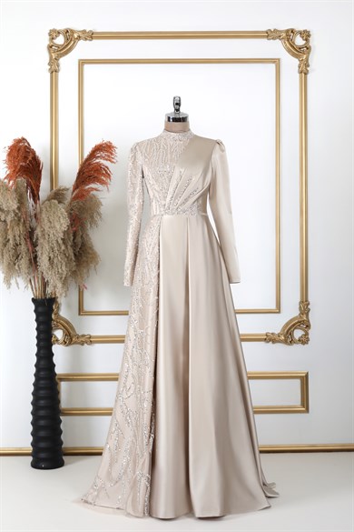 Nisa Tesettür Abiye Bej